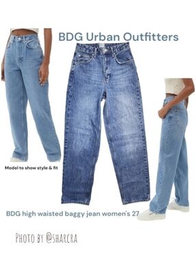 BDG Women High-Rise baggy jeans slouchy relax straight leg Light Denim jeans 27